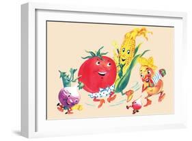 Dancing Happy Vegetables-null-Framed Art Print