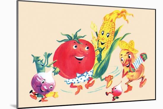 Dancing Happy Vegetables-null-Mounted Art Print