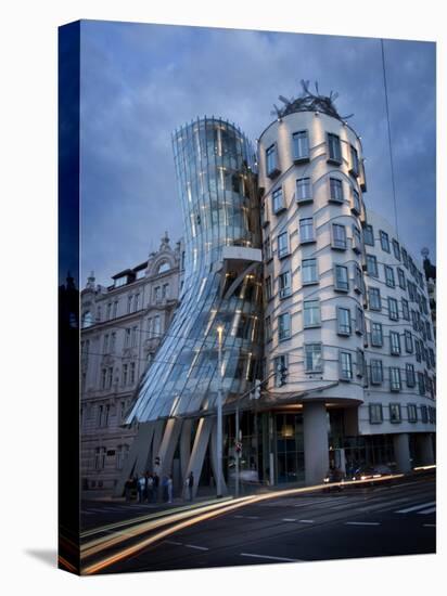 Dancing House (Fred and Ginger Building), by Frank Gehry, at Dusk, Prague, Czech Republic-Nick Servian-Stretched Canvas