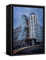 Dancing House (Fred and Ginger Building), by Frank Gehry, at Dusk, Prague, Czech Republic-Nick Servian-Framed Stretched Canvas