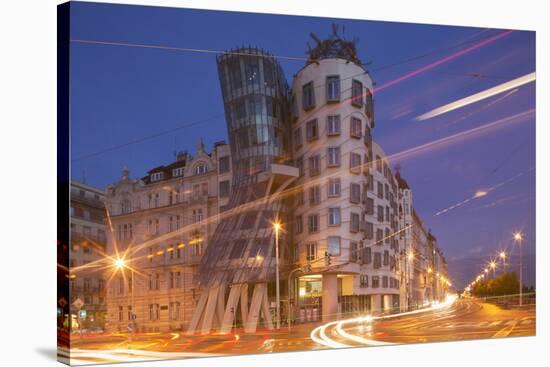 Dancing House (Ginger and Fred) by Frank Gehry, at Night, Prague, Czech Republic, Europe-Angelo-Stretched Canvas