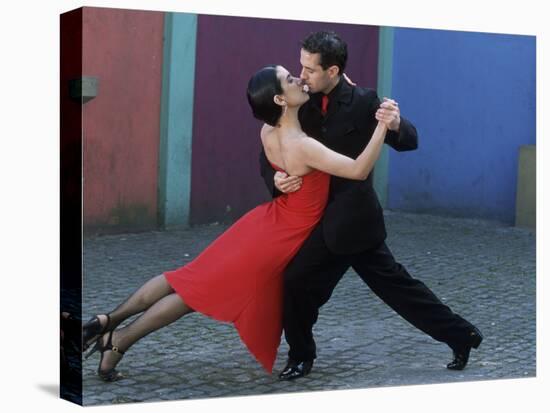 Dancing the Tango Amid Colorful Walls of La Bocoa Barrio, Buenos Aires, Argentina-Lin Alder-Stretched Canvas