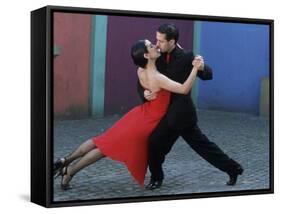 Dancing the Tango Amid Colorful Walls of La Bocoa Barrio, Buenos Aires, Argentina-Lin Alder-Framed Stretched Canvas