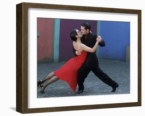 Dancing the Tango Amid Colorful Walls of La Bocoa Barrio, Buenos Aires, Argentina-Lin Alder-Framed Photographic Print