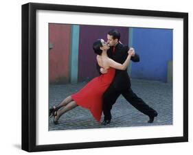 Dancing the Tango Amid Colorful Walls of La Bocoa Barrio, Buenos Aires, Argentina-Lin Alder-Framed Photographic Print