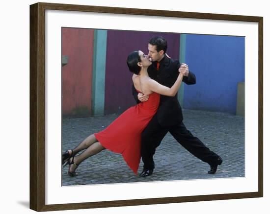 Dancing the Tango Amid Colorful Walls of La Bocoa Barrio, Buenos Aires, Argentina-Lin Alder-Framed Photographic Print