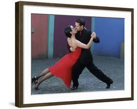 Dancing the Tango Amid Colorful Walls of La Bocoa Barrio, Buenos Aires, Argentina-Lin Alder-Framed Photographic Print