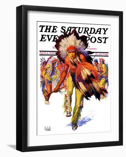 "Dancing Warrior," Saturday Evening Post Cover, April 4, 1936-William Henry Dethlef Koerner-Framed Giclee Print