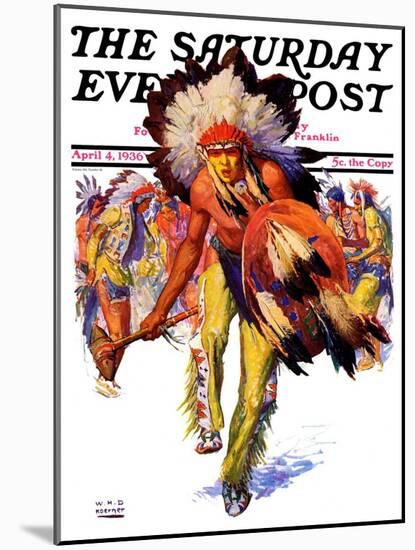 "Dancing Warrior," Saturday Evening Post Cover, April 4, 1936-William Henry Dethlef Koerner-Mounted Giclee Print