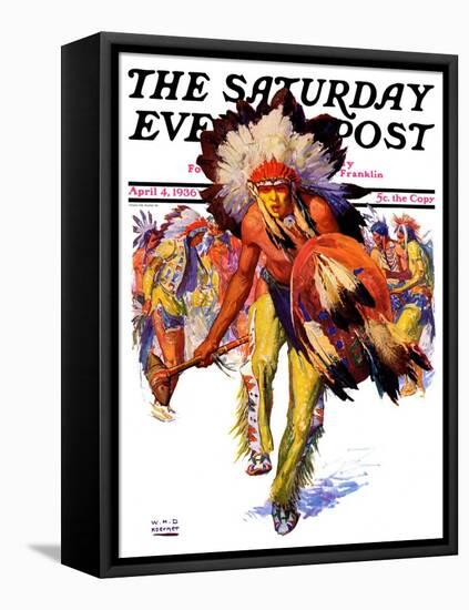 "Dancing Warrior," Saturday Evening Post Cover, April 4, 1936-William Henry Dethlef Koerner-Framed Stretched Canvas