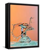 Dancing Water Droplet High Speed Photography on an Orange Background-Circumnavigation-Framed Stretched Canvas