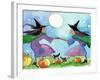 Dancing Witches Halloween Moon-sylvia pimental-Framed Art Print