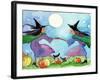 Dancing Witches Halloween Moon-sylvia pimental-Framed Art Print