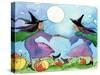 Dancing Witches Halloween Moon-sylvia pimental-Stretched Canvas