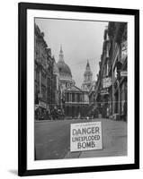 Danger Unexploded Bomb Sign at Cordoned Off Area in Front of St. Paul's Church-Hans Wild-Framed Photographic Print