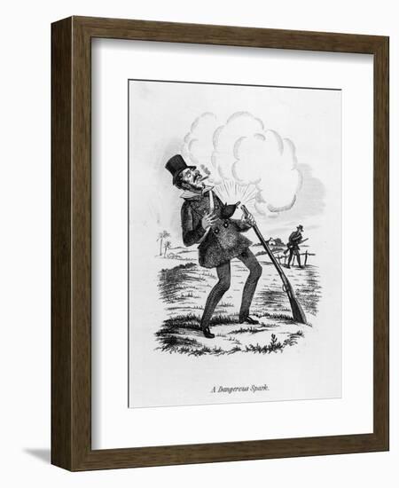 Dangerous Spark, a Man Gets a Shock When His Gunpowder Ignites Unexpectedly-SEYMOUR-Framed Art Print