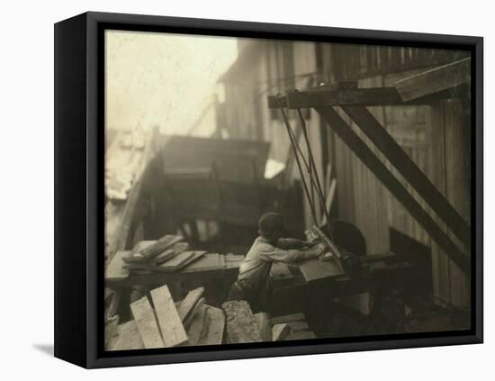 Dangerous Work - 12-Year Old Laborer at Miller and Vidor Lumber Company, Beaumont, Texas, c.1913-Lewis Wickes Hine-Framed Stretched Canvas