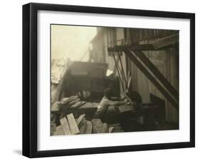 Dangerous Work - 12-Year Old Laborer at Miller and Vidor Lumber Company, Beaumont, Texas, c.1913-Lewis Wickes Hine-Framed Photo
