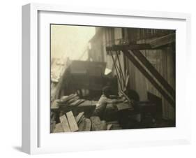 Dangerous Work - 12-Year Old Laborer at Miller and Vidor Lumber Company, Beaumont, Texas, c.1913-Lewis Wickes Hine-Framed Photo