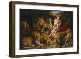 Daniel and the Lions Den, C.1615-Peter Paul Rubens-Framed Giclee Print