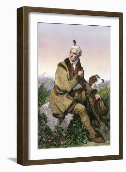 Daniel Boone, Pioneer of Kentucky, with His Rifle and Dog-null-Framed Giclee Print