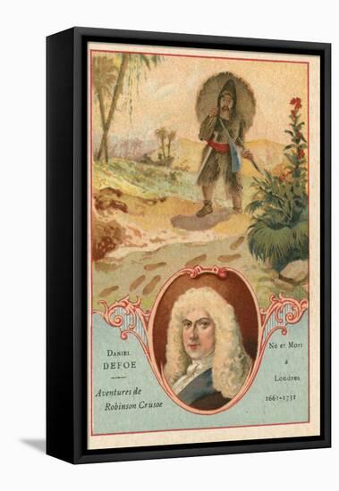 Daniel Defoe, English Novelist, and a Scene from Robinson Crusoe-null-Framed Stretched Canvas