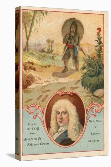 Daniel Defoe, English Novelist, and a Scene from Robinson Crusoe-null-Stretched Canvas