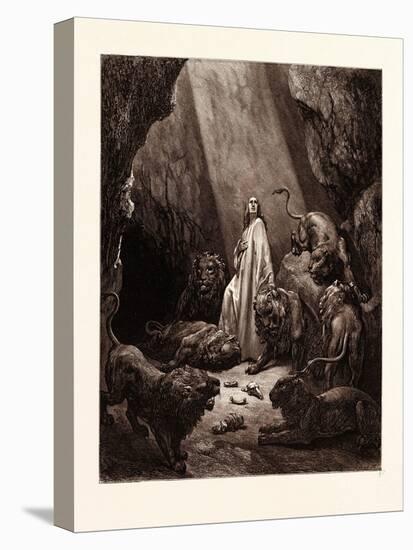 Daniel in the Den of Lions, by Gustave Dore, 1832 - 1883-Gustave Dore-Stretched Canvas