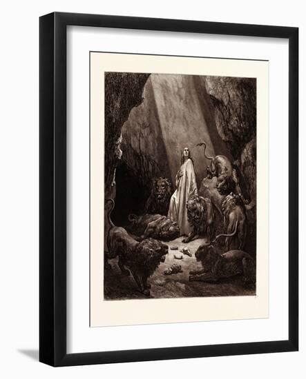 Daniel in the Den of Lions, by Gustave Dore, 1832 - 1883-Gustave Dore-Framed Giclee Print