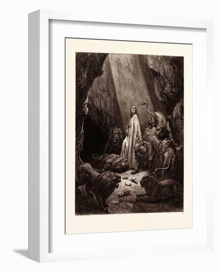 Daniel in the Den of Lions, by Gustave Dore, 1832 - 1883-Gustave Dore-Framed Giclee Print