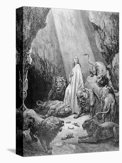 Daniel in the Den of Lions, Engraved by Antoine Alphee Piaud, C.1868-Gustave Doré-Stretched Canvas