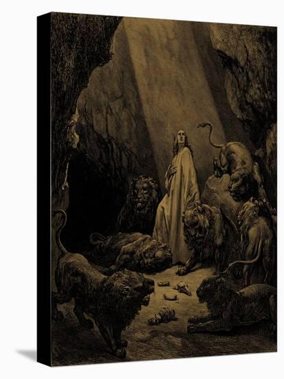 Daniel in the lions ' den, by Doré - Bible-Gustave Dore-Stretched Canvas