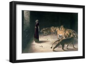 Daniel in the Lions Den, Mezzotint by J. B. Pratt, with Hand Colouring-Briton Rivi?re-Framed Giclee Print