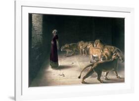 Daniel in the Lions Den, Mezzotint by J. B. Pratt, with Hand Colouring-Briton Rivi?re-Framed Giclee Print