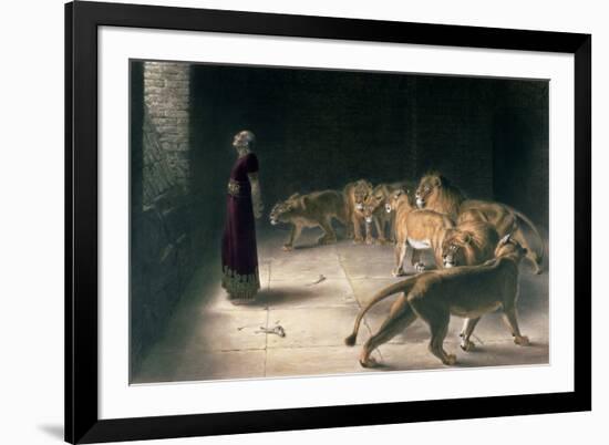 Daniel in the Lions Den, Mezzotint by J. B. Pratt, with Hand Colouring-Briton Rivi?re-Framed Giclee Print