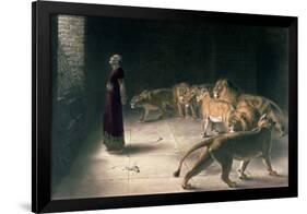 Daniel in the Lions Den, Mezzotint by J. B. Pratt, with Hand Colouring-Briton Rivi?re-Framed Giclee Print