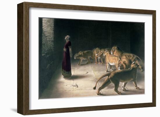 Daniel in the Lions Den, Mezzotint by J. B. Pratt, with Hand Colouring-Briton Rivi?re-Framed Giclee Print