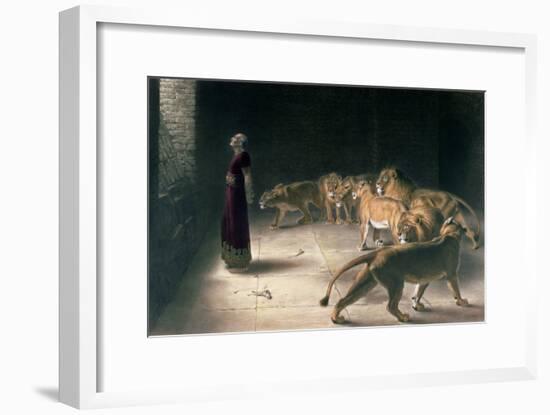 Daniel in the Lions Den, Mezzotint by J. B. Pratt, with Hand Colouring-Briton Rivi?re-Framed Giclee Print