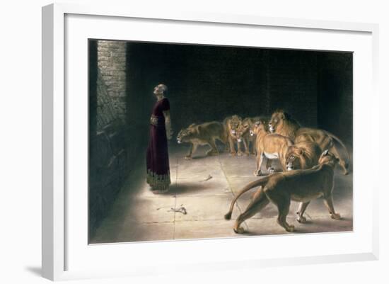 Daniel in the Lions Den, Mezzotint by J. B. Pratt, with Hand Colouring-Briton Rivi?re-Framed Giclee Print