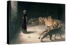 Daniel in the Lions Den, Mezzotint by J. B. Pratt, with Hand Colouring-Briton Rivi?re-Stretched Canvas
