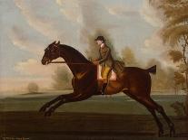 A Bay Racehorse with his Jockey on a Racecourse-Daniel Quigley-Framed Stretched Canvas