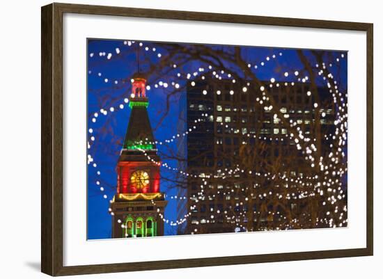 Daniels and Fisher Clock Tower with Christmas Lights, Denver, Colorado, USA-Walter Bibikow-Framed Photographic Print