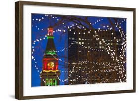 Daniels and Fisher Clock Tower with Christmas Lights, Denver, Colorado, USA-Walter Bibikow-Framed Photographic Print