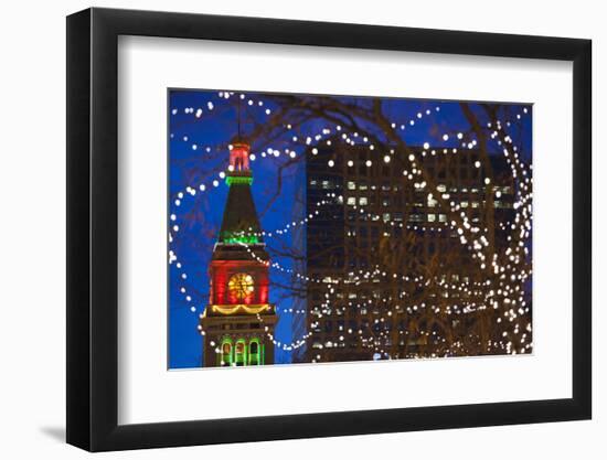 Daniels and Fisher Clock Tower with Christmas Lights, Denver, Colorado, USA-Walter Bibikow-Framed Photographic Print