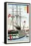 Danish Black Ship Off Shinagawa.-Hiroshige Utagawa-Framed Stretched Canvas