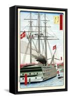 Danish Black Ship Off Shinagawa.-Hiroshige Utagawa-Framed Stretched Canvas