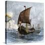Danish Viking Ship, Raven, at Sea-null-Stretched Canvas