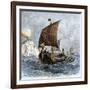 Danish Viking Ship, Raven, at Sea-null-Framed Giclee Print