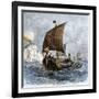 Danish Viking Ship, Raven, at Sea-null-Framed Giclee Print