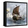 Danish Viking Ship, Raven, at Sea-null-Framed Stretched Canvas